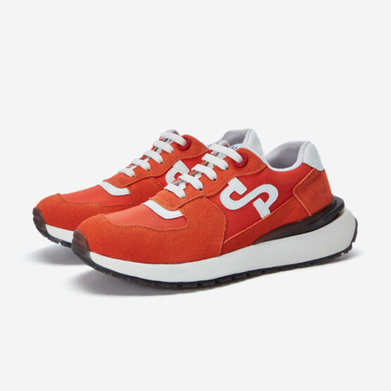 Women Lace-Up Suede Sneaker Orange red